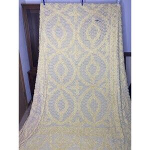 Vtg Twin Yellow Floral Chenille Bedspread 92x108" Cottage Core Fairy Quillt